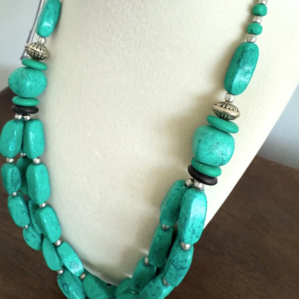 Turquoise Multi-Strand Beaded Statement Necklace … - image 2
